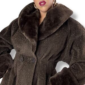 1960s ULTRA FURS USA brown faux Persian lamb fur swing coat with large collar